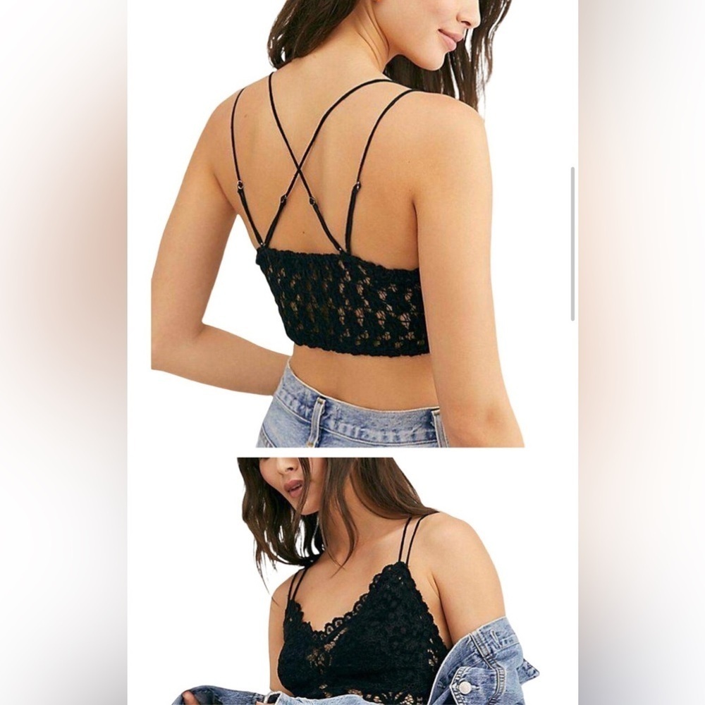 Free People Celine Black Velour Lace Bralette size Small NWT - Picture 2 of 12
